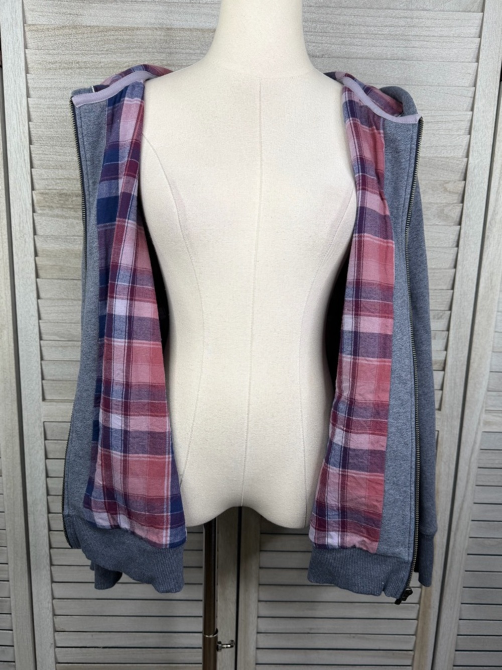 L.L. BEAN Women's Full Zip Flannel Lined Hoodie Sweatshirt Blue/Multi-XL - Picture 2 of 3